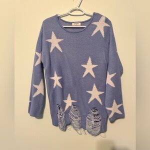 Zenana Outfitters Distressed Blue Star Sweater
